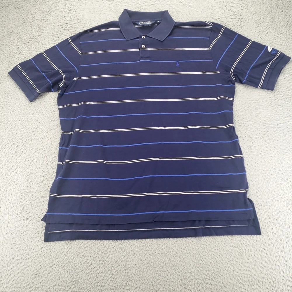 Polo Golf‎ Shirt Mens Large Blue Sun Tree Striped Pony Short Sleeve